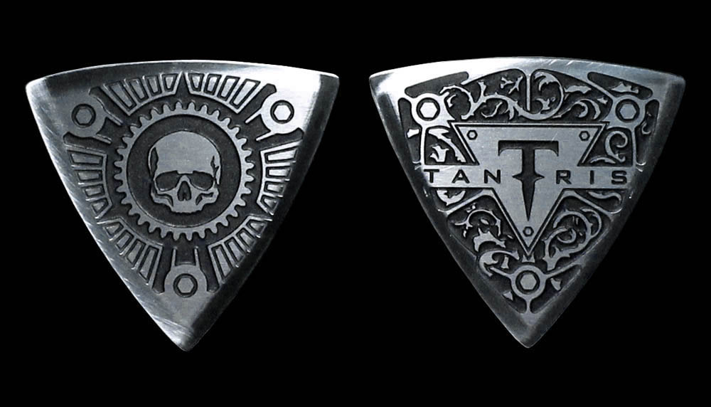 Image of Tantris Arced etched steel guitar pick