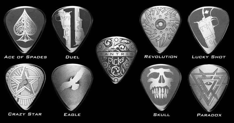 Image of Tantris Series 1 etched stainless steel guitar picks